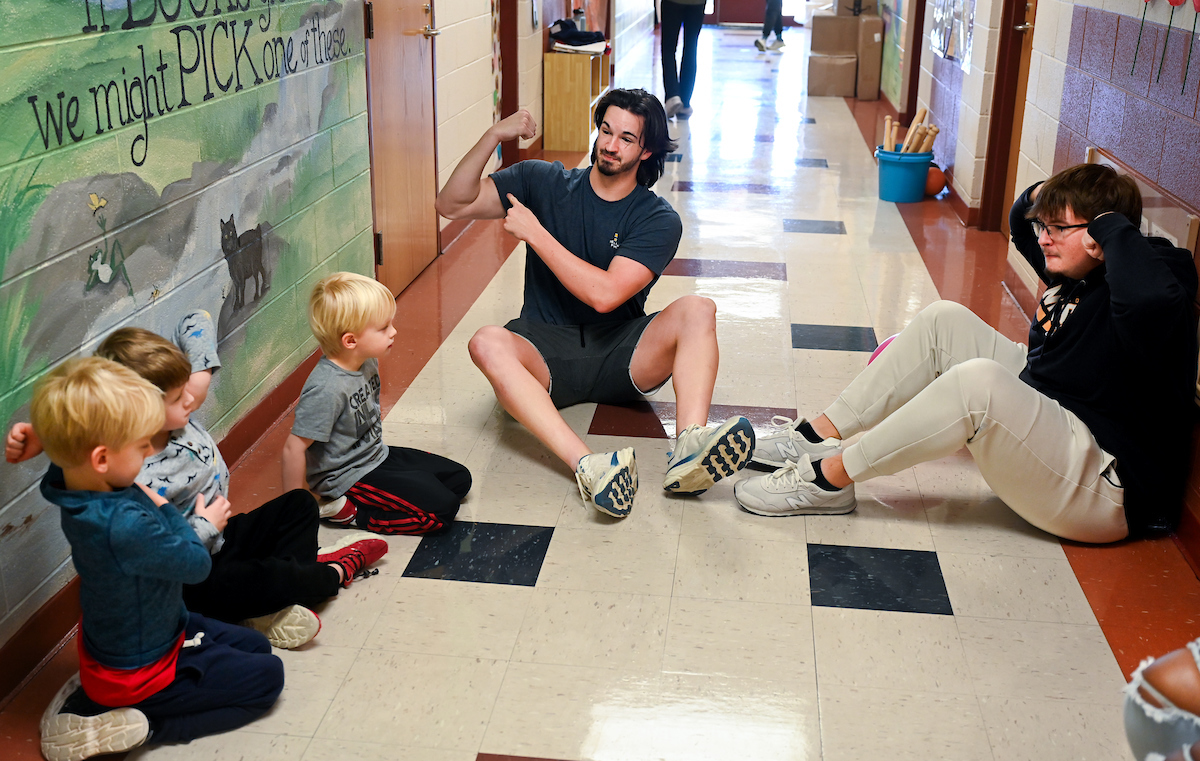 In November, six Health and Physical Education students at UTC taught physical education lessons at the UTC Children's Center at Brown Academy. These lessons taught children the importance of taking care of their bodies and finding happiness through physical activity. Photo by Angela Foster.