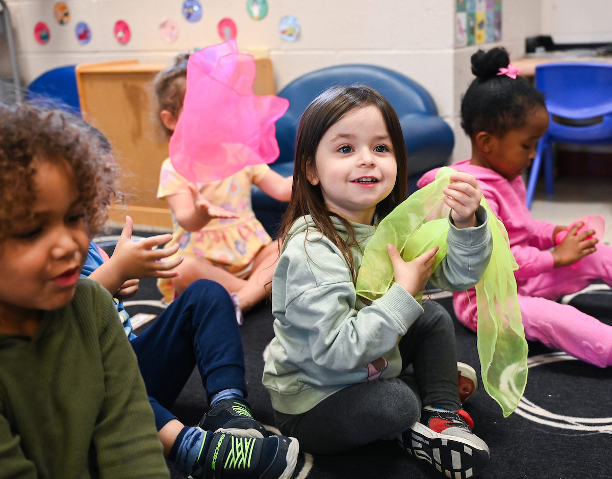Jamie Harvey’s Physical Education in the Elementary School students work with children Wednesday, Nov. 13, 2024 at the UTC Children’s Center.