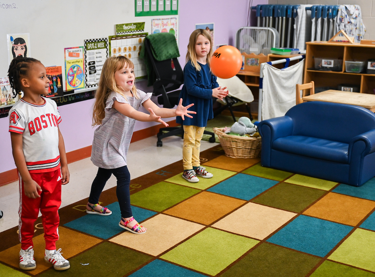 Jamie Harvey’s Physical Education in the Elementary School students work with children Wednesday, Nov. 13, 2024 at the UTC Children’s Center.