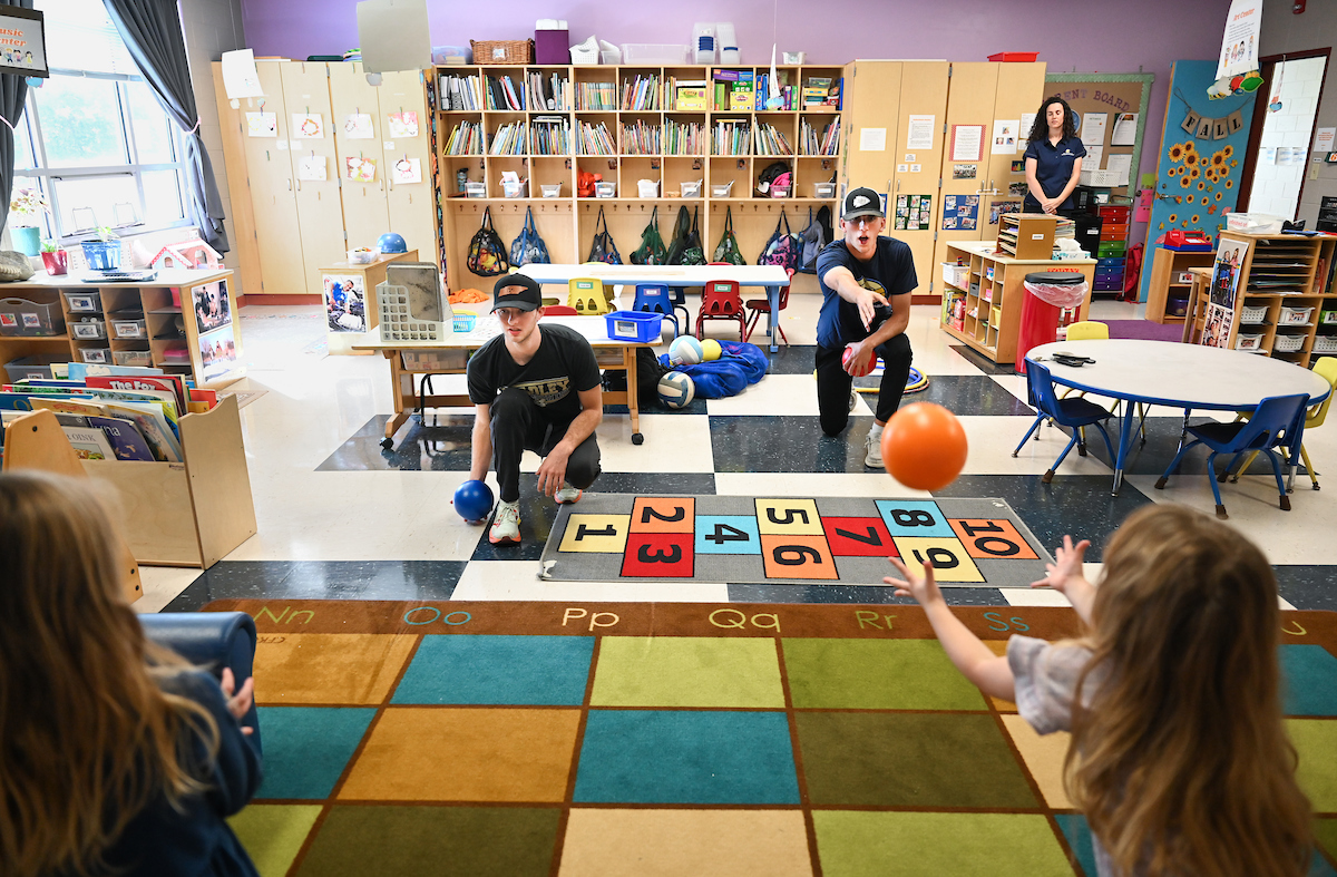 Jamie Harvey’s Physical Education in the Elementary School students work with children Wednesday, Nov. 13, 2024 at the UTC Children’s Center.