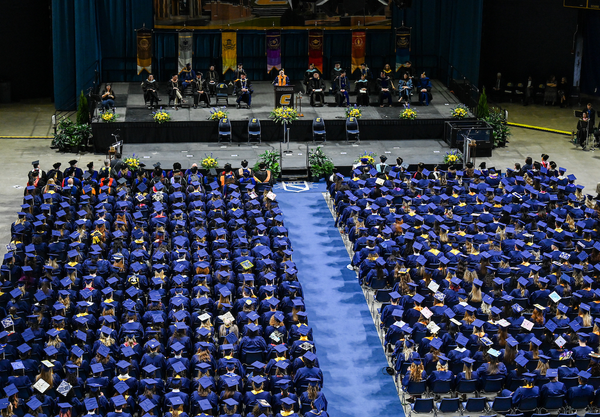 Ken Grubbs delivers the charge to graduates during the University of Tennessee at Chattanooga undergraduate graduation ceremony on Saturday, Dec. 14, 2024 in McKenzie Arena