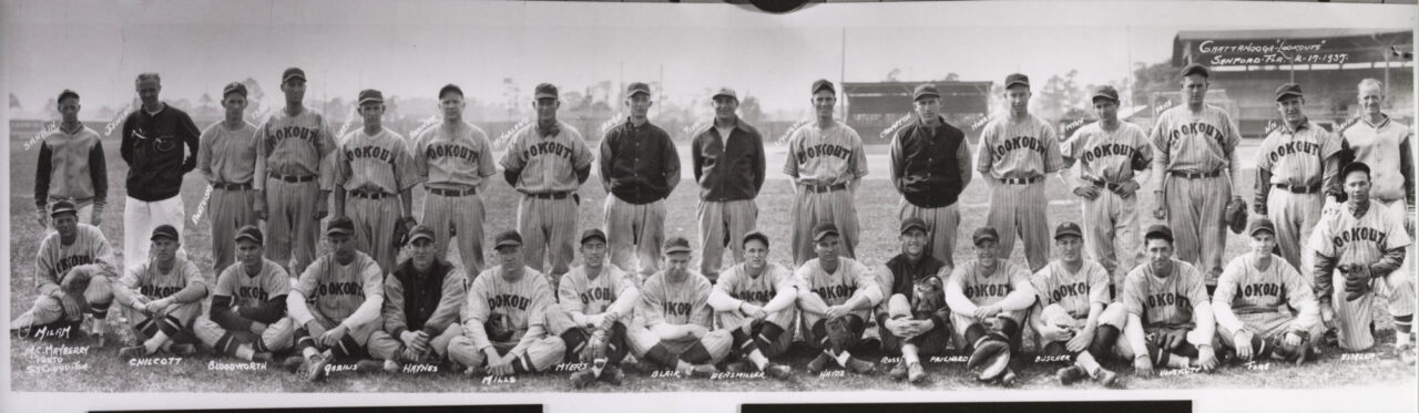 Black-and-white photograph of the 1937 Chattanooga Lookouts in Sanford, Florida at spring training.