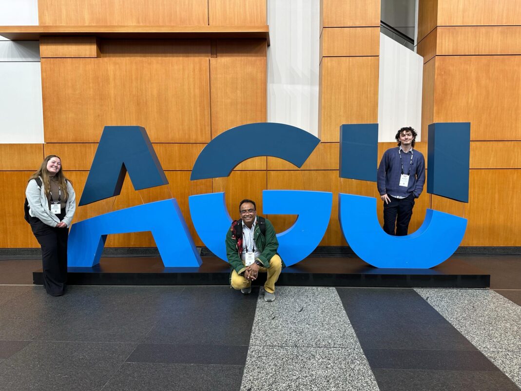 Anna Sherrill (left), Dr. Azad Hossain and Nicklaus Kuntzman attended the 2024 AGU Conference in Washington, D.C. Photo courtesy of Anna Sherrill.
