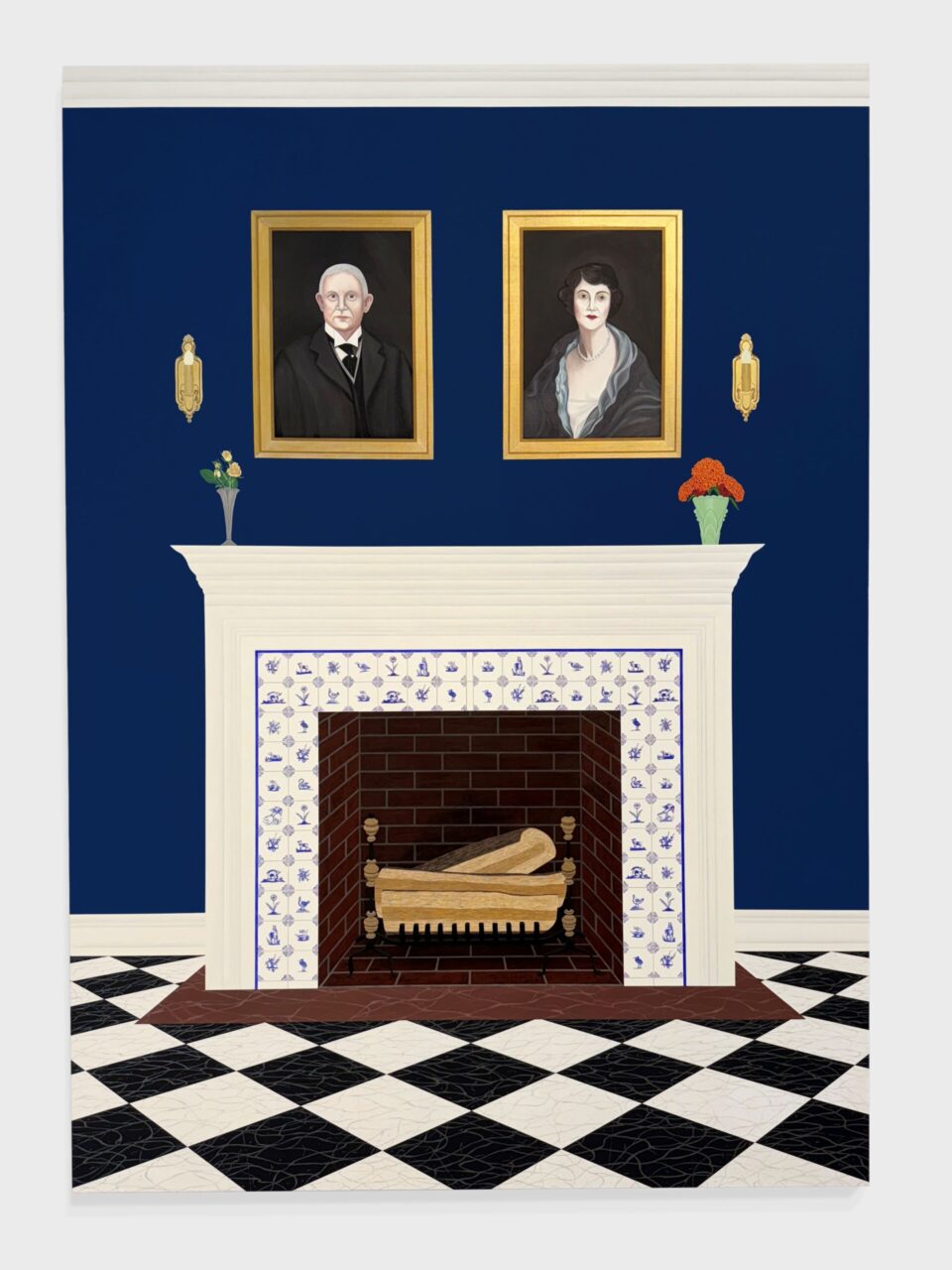 Becky Suss (American, b. 1980), The Dutch House (Drawing Room), 2023, oil on canvas, 84 x 60 x 1 1/2 inches. © Becky Suss. Courtesy of the artist and Jack Shainman Gallery, New York.
