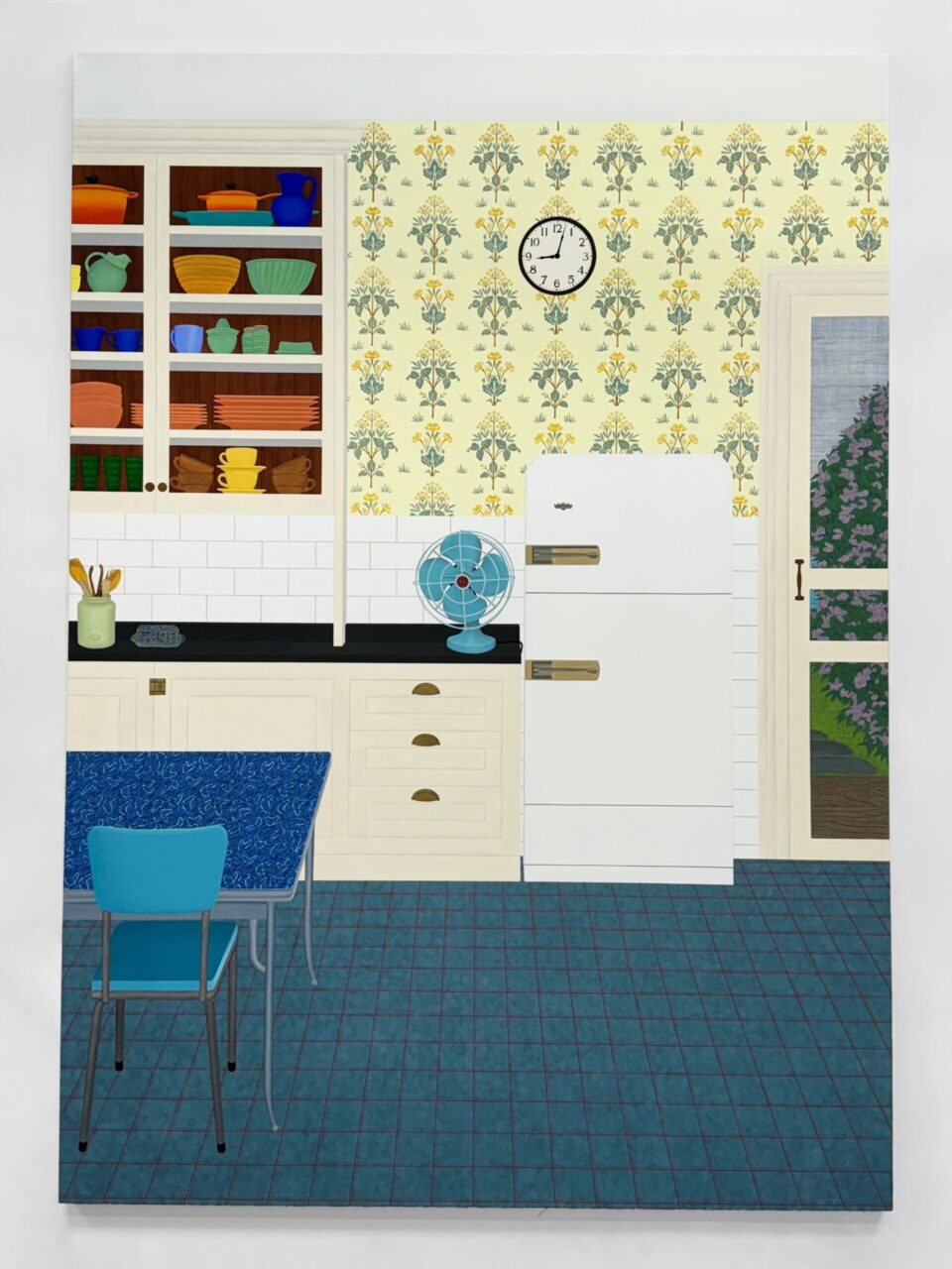 Becky Suss (American, b. 1980), The Dutch House (Kitchen), 2023, oil on canvas, 84 x 60 x 1 1/2 inches. © Becky Suss. Courtesy of the artist and Jack Shainman Gallery, New York.