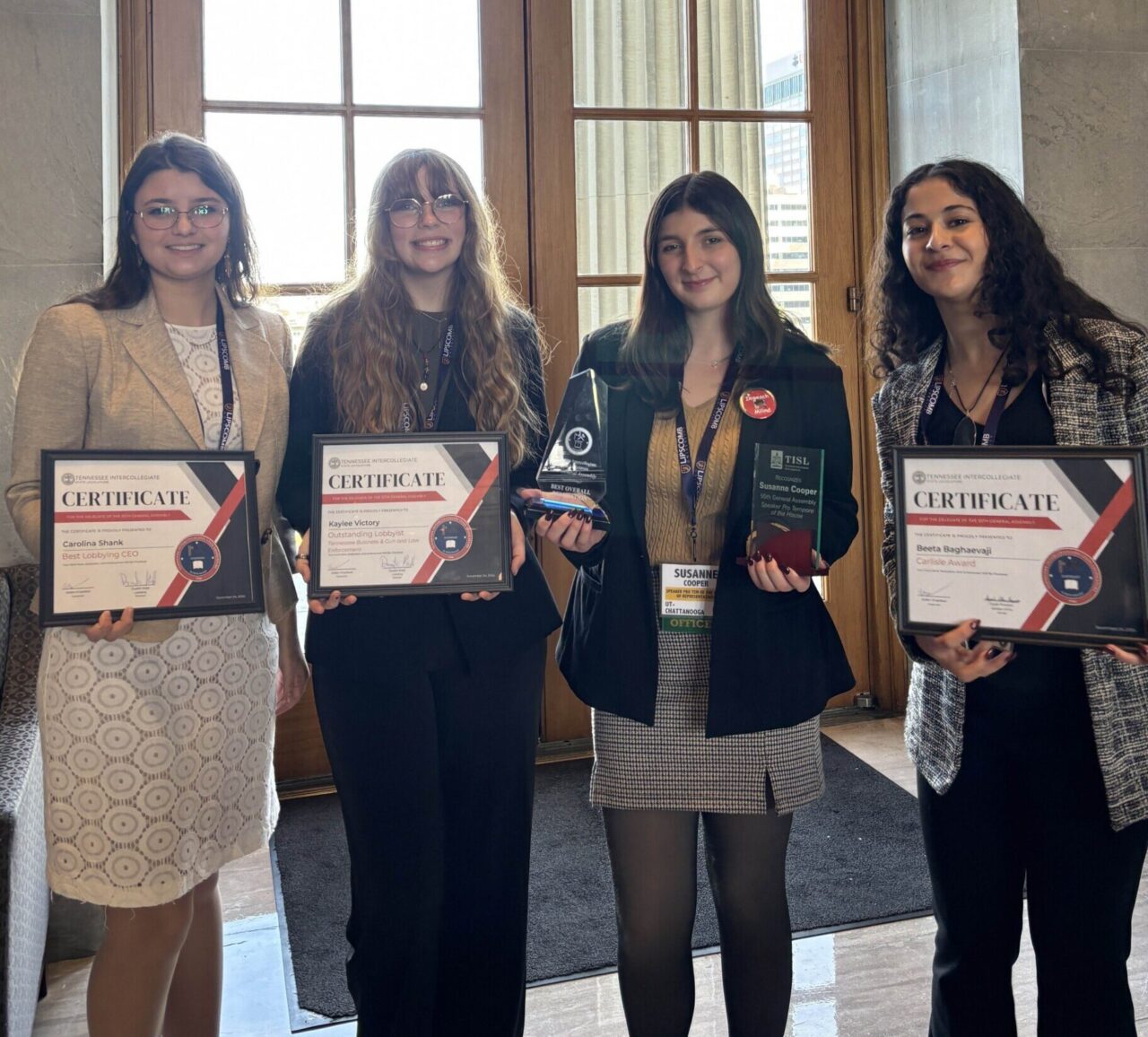 Award recipients (from left to right) Carolina Shank, Kaylee Victory, Susanne Cooper and Beeta Baghaevaji. Photo courtesy of Susanne Cooper.