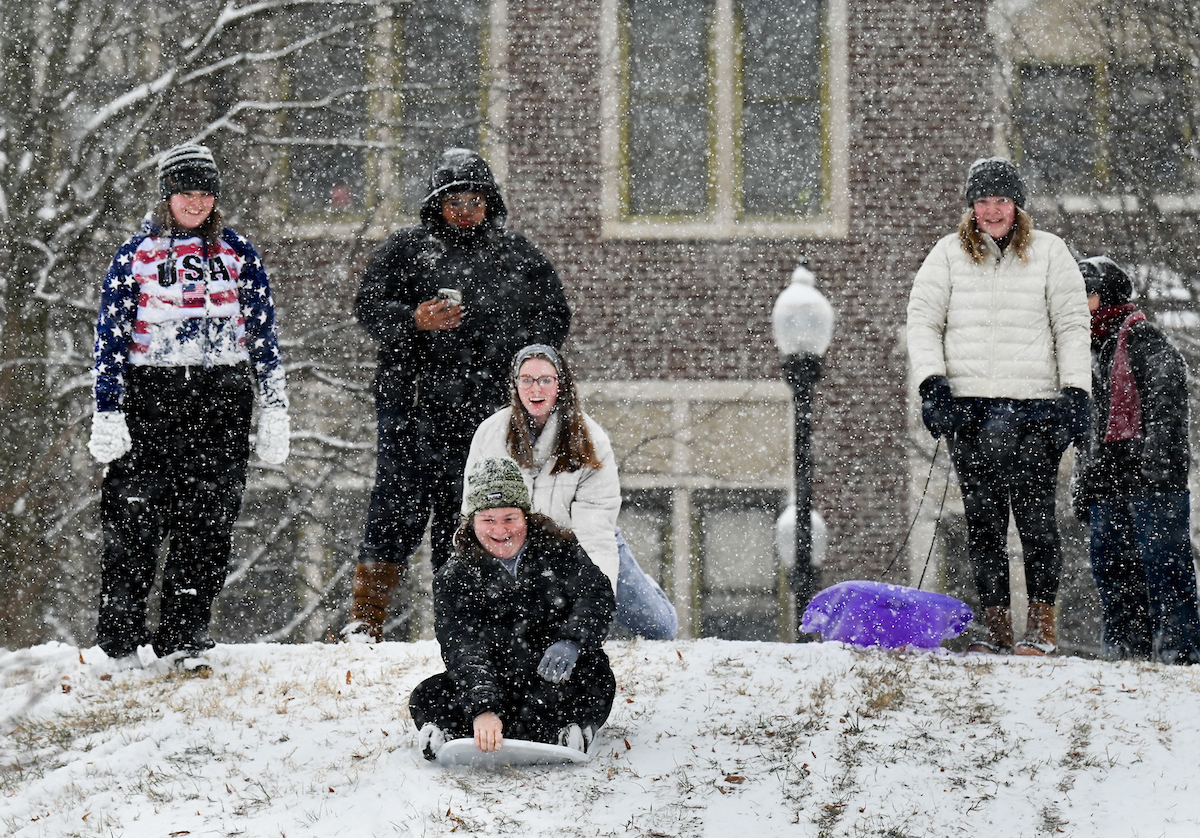 Students play in the snow Friday, Jan. 10, 2025.
