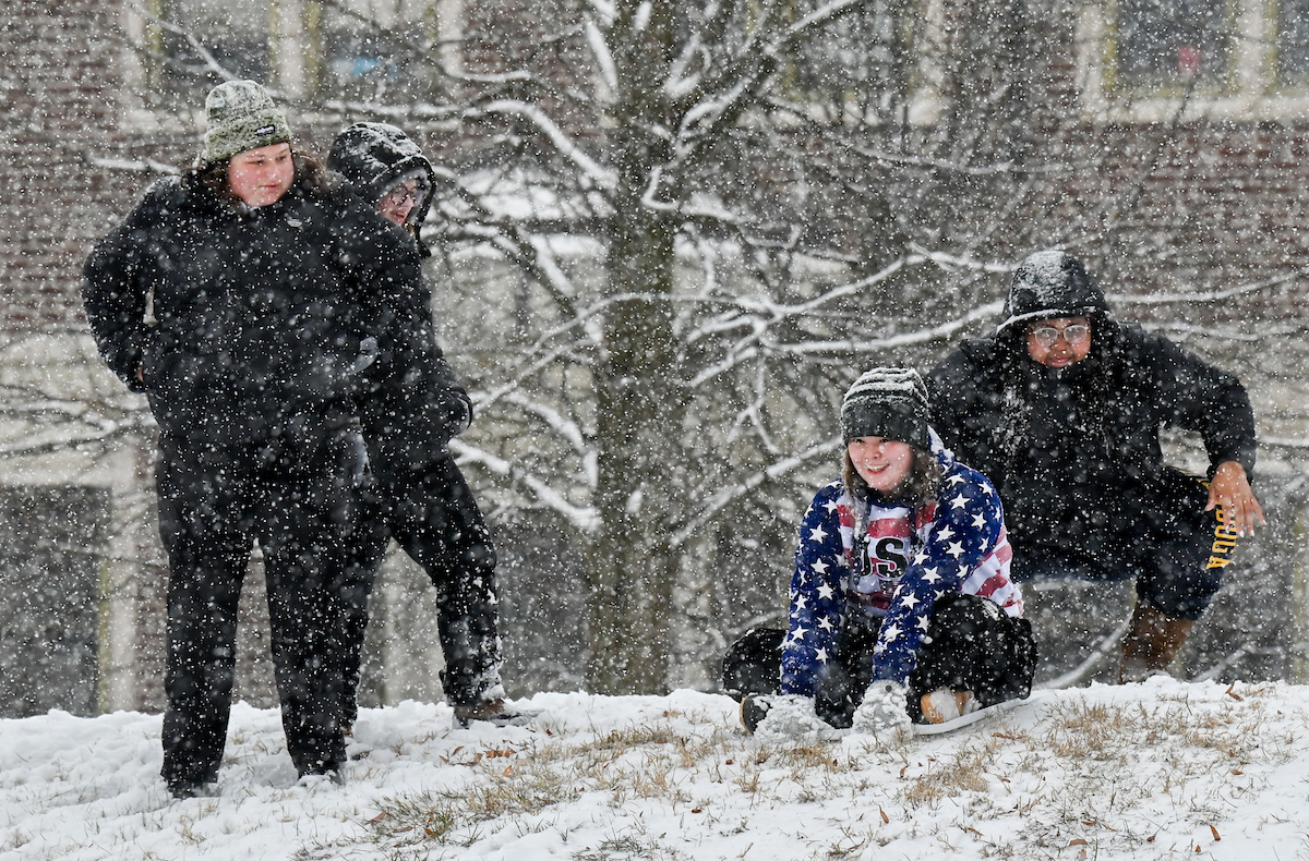Students play in the snow Friday, Jan. 10, 2025.