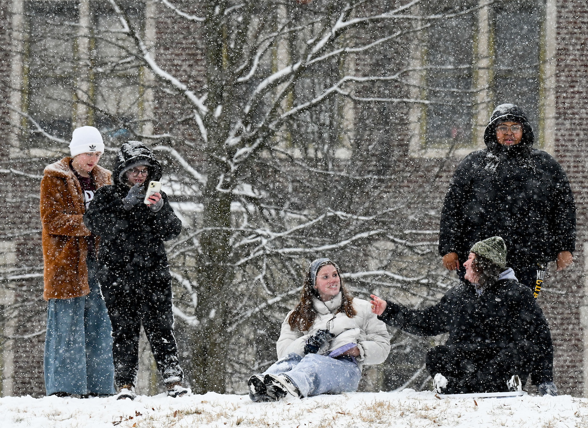 Students play in the snow Friday, Jan. 10, 2025.