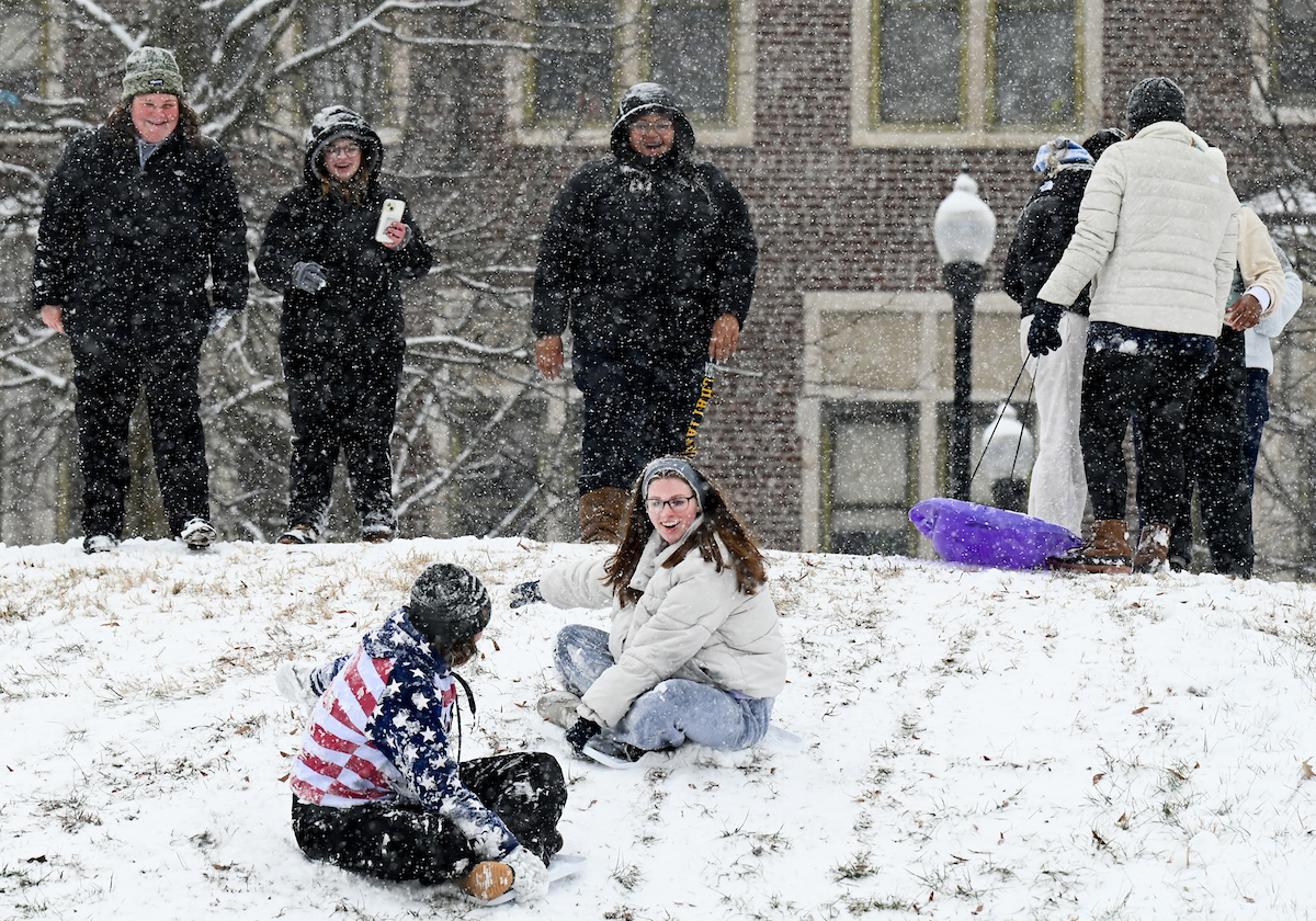 Students play in the snow Friday, Jan. 10, 2025.