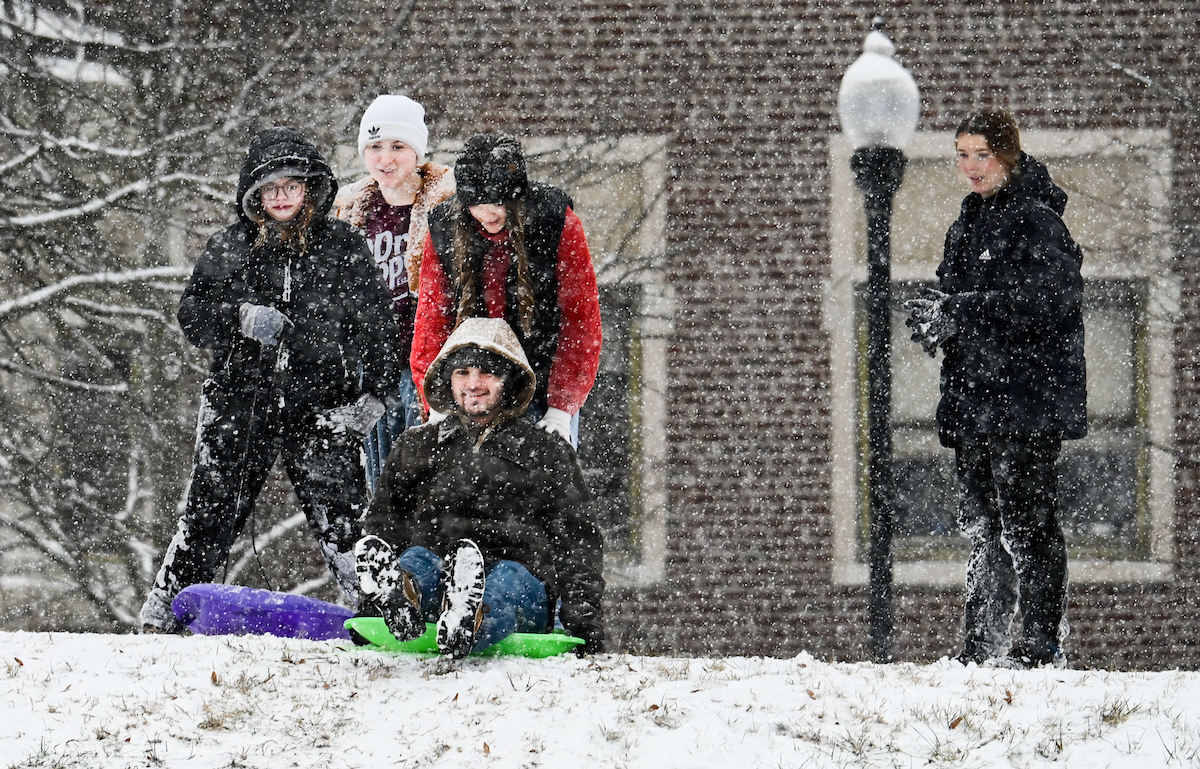 Students play in the snow Friday, Jan. 10, 2025.
