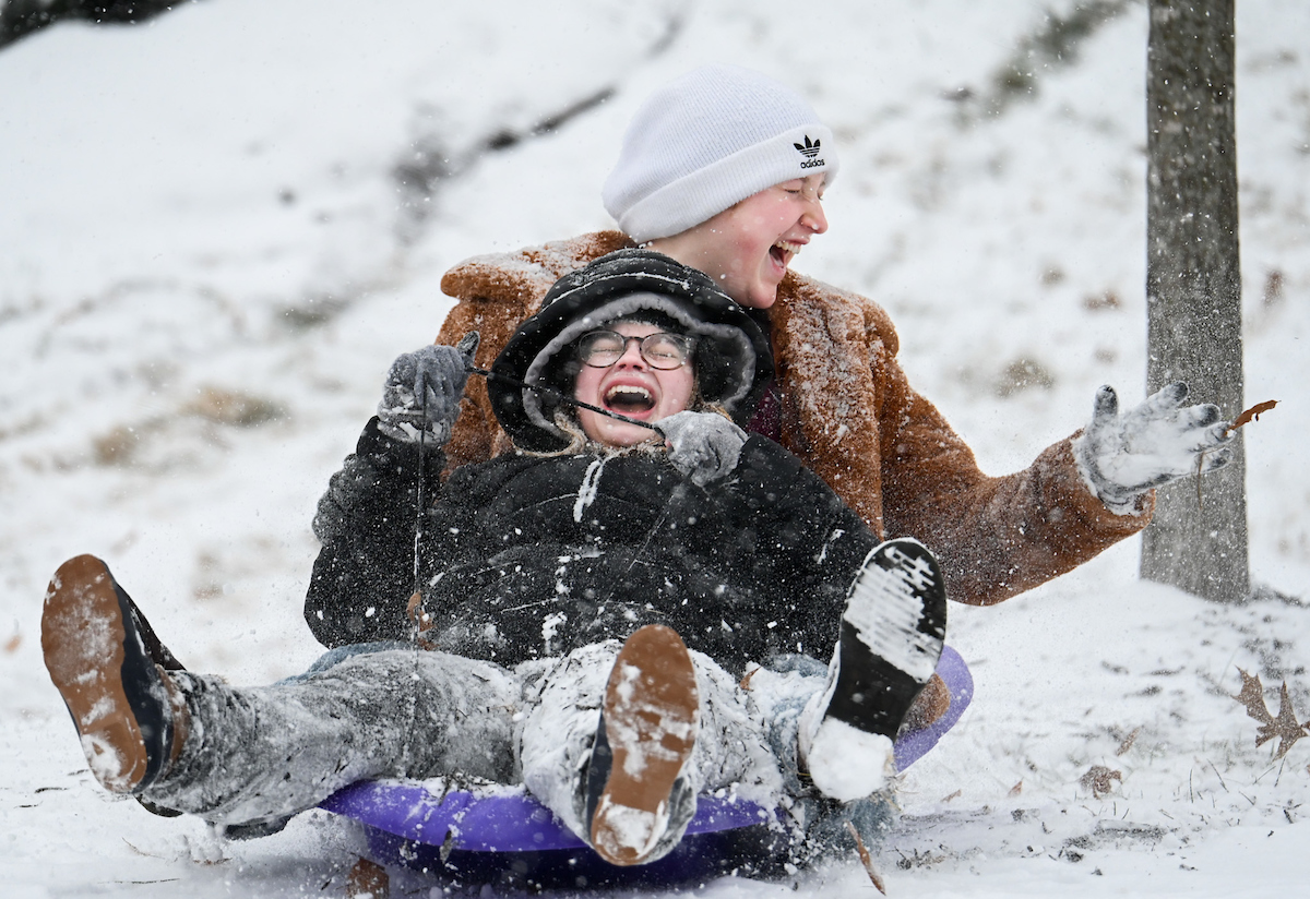 Students play in the snow Friday, Jan. 10, 2025.