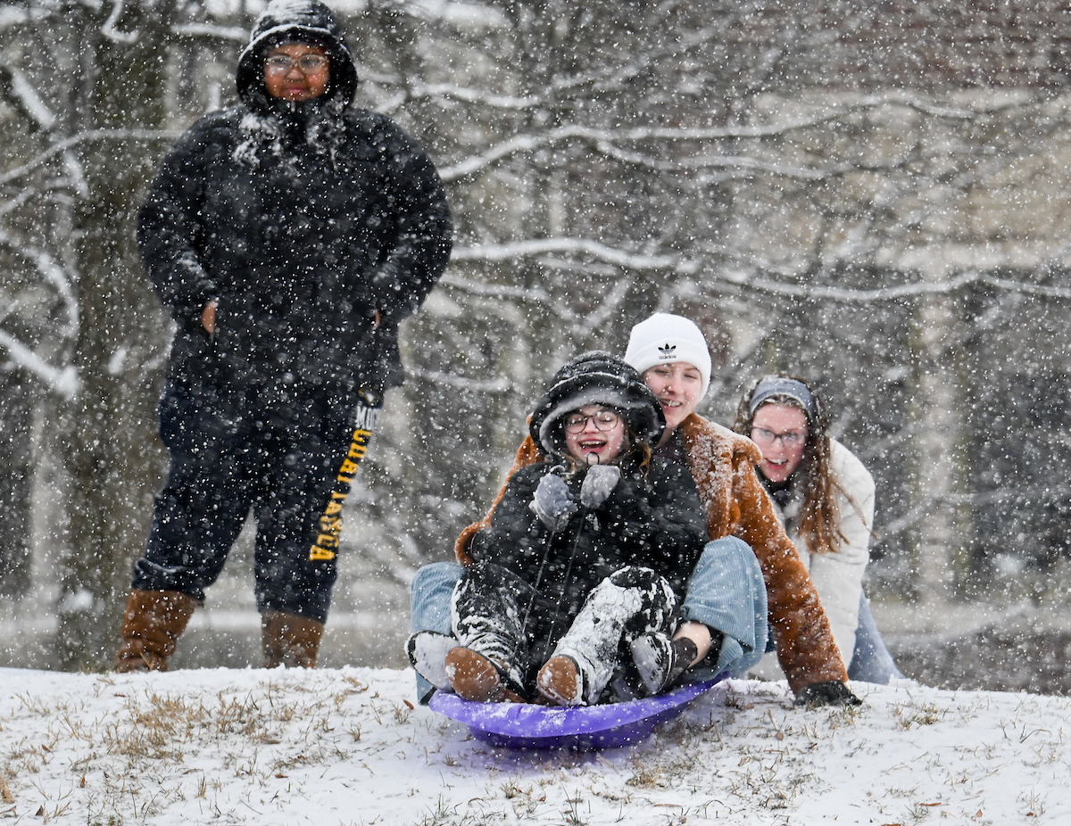 Students play in the snow Friday, Jan. 10, 2025.