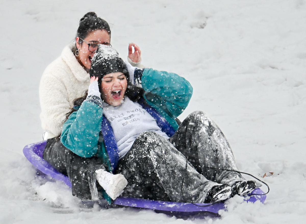 Students play in the snow Friday, Jan. 10, 2025.