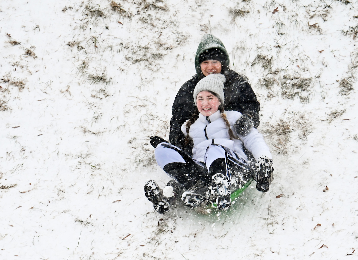 Students play in the snow Friday, Jan. 10, 2025.