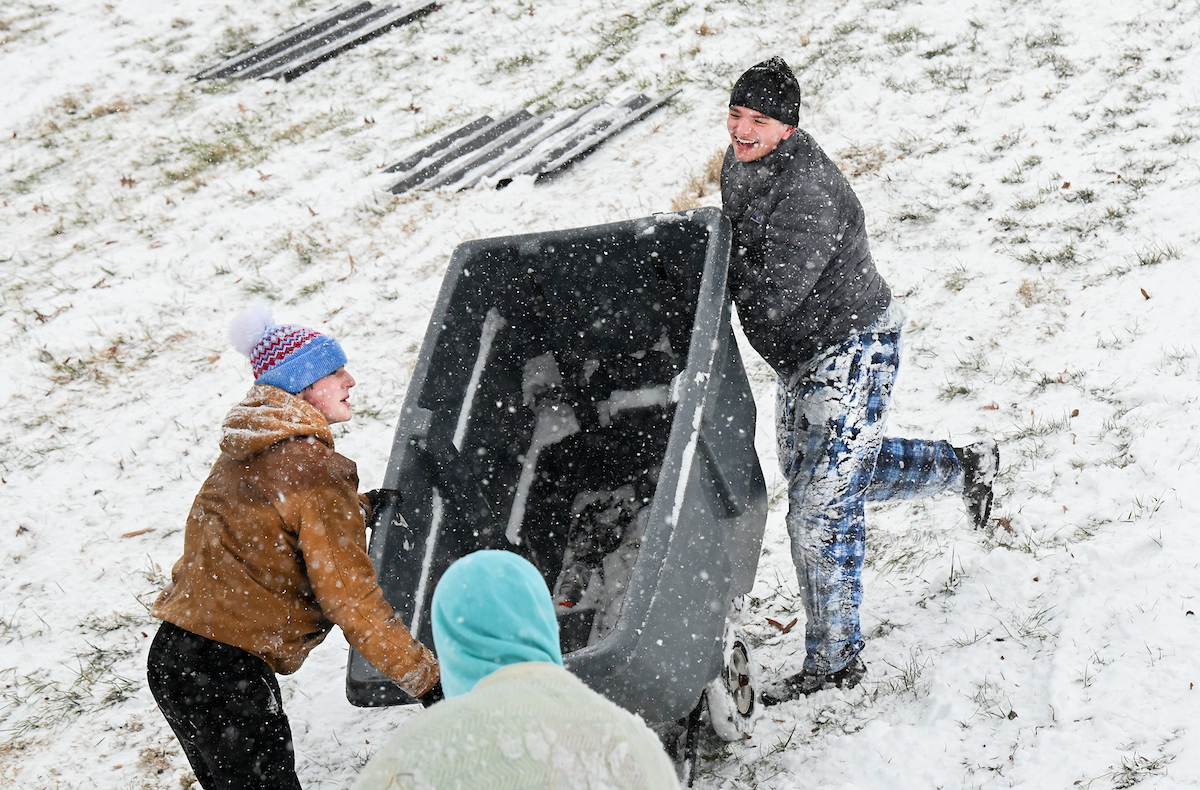 Students play in the snow Friday, Jan. 10, 2025.