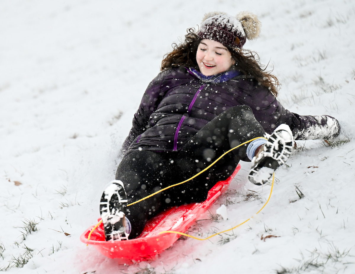Students play in the snow Friday, Jan. 10, 2025.