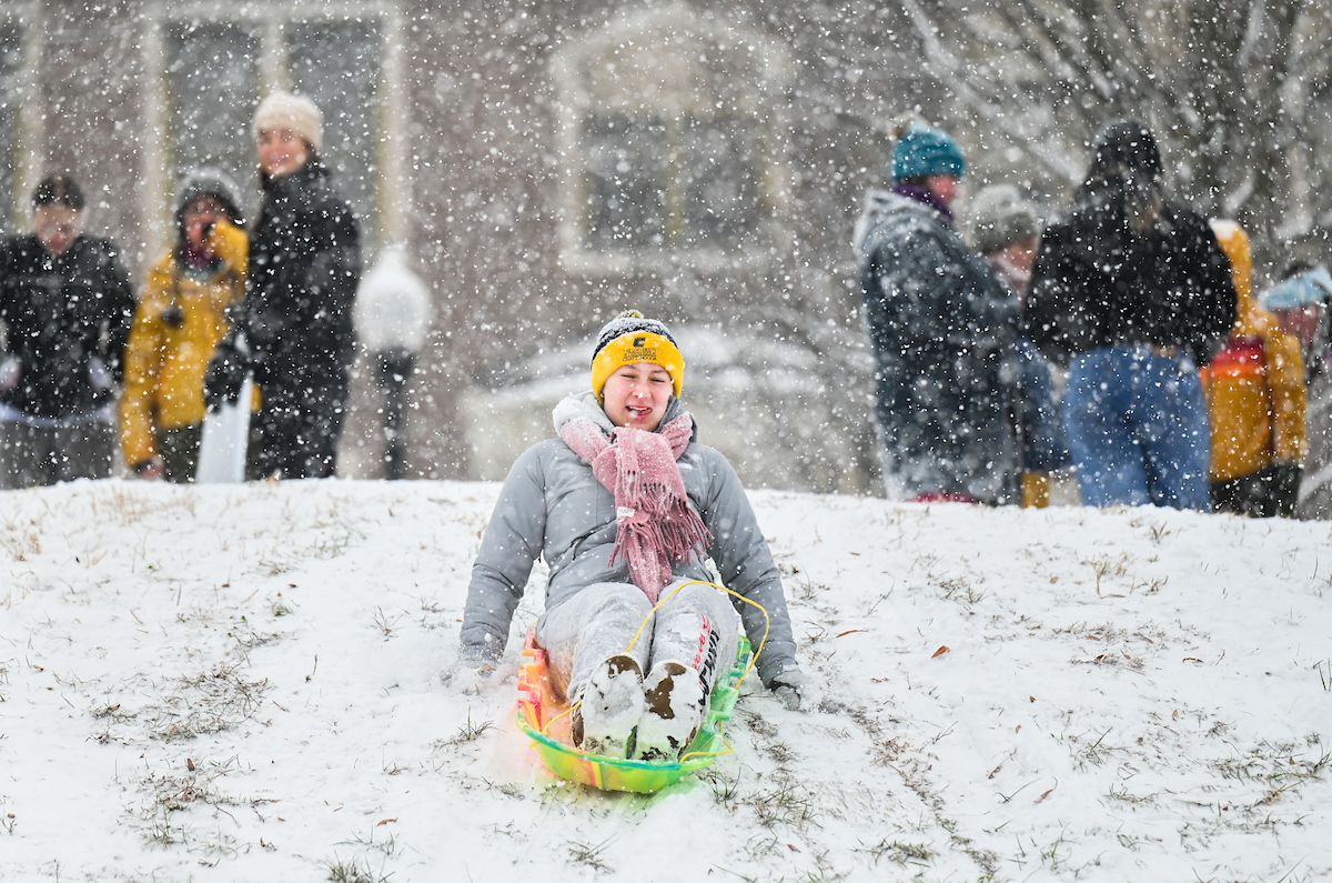 Students play in the snow Friday, Jan. 10, 2025.