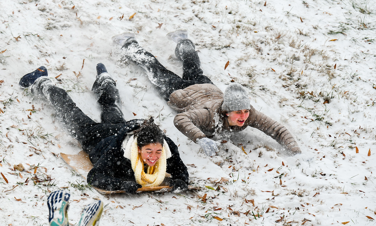 Students play in the snow Friday, Jan. 10, 2025.