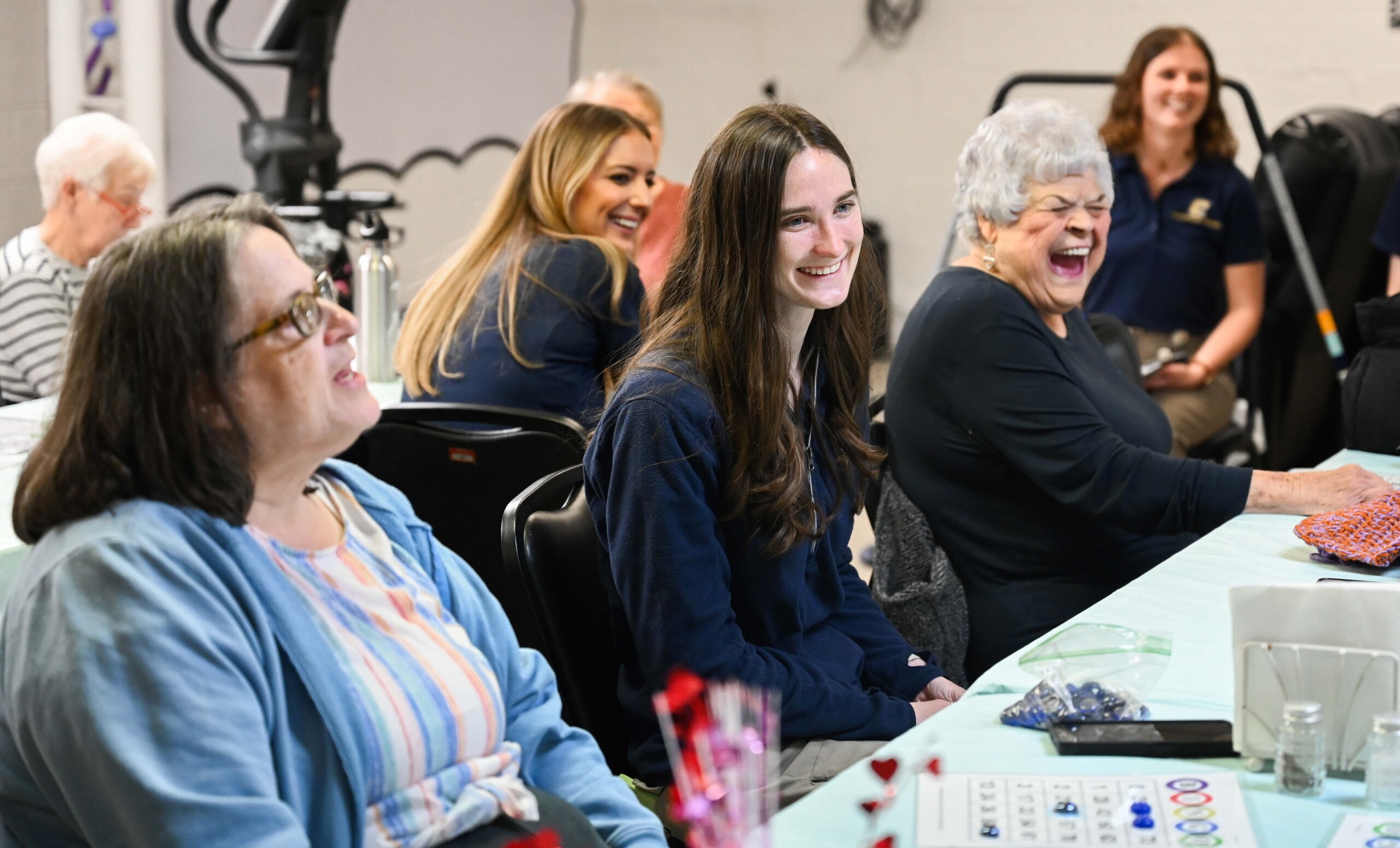 Riley Vallot, center, was accompanied by other students in the OT and social work programs at the Whitwell Senior Center in Marion County.
