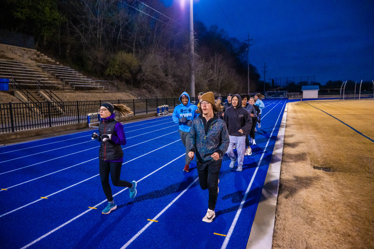 The Chattanooga Marathon Project group runs laps at Girls Preparatory School, training for the upcoming Chattanooga Marathon. Photo by Noah Camacho.