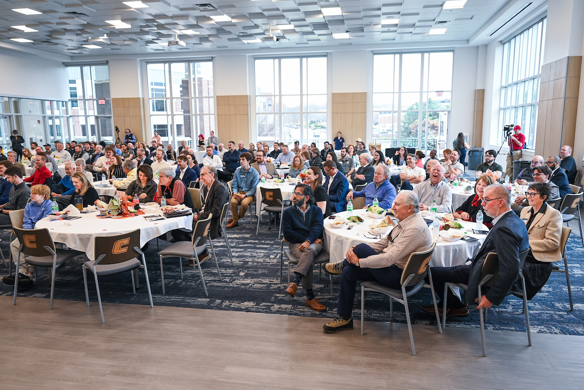 UT System President Randy Boyd, Jay Green and Brad Humphreys participate Thursday, Feb. 6, 2025 in a panel discussion about the economics of sports.