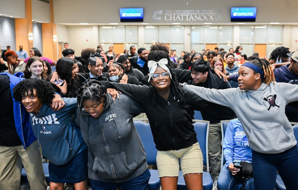 Students danced to music before the event.