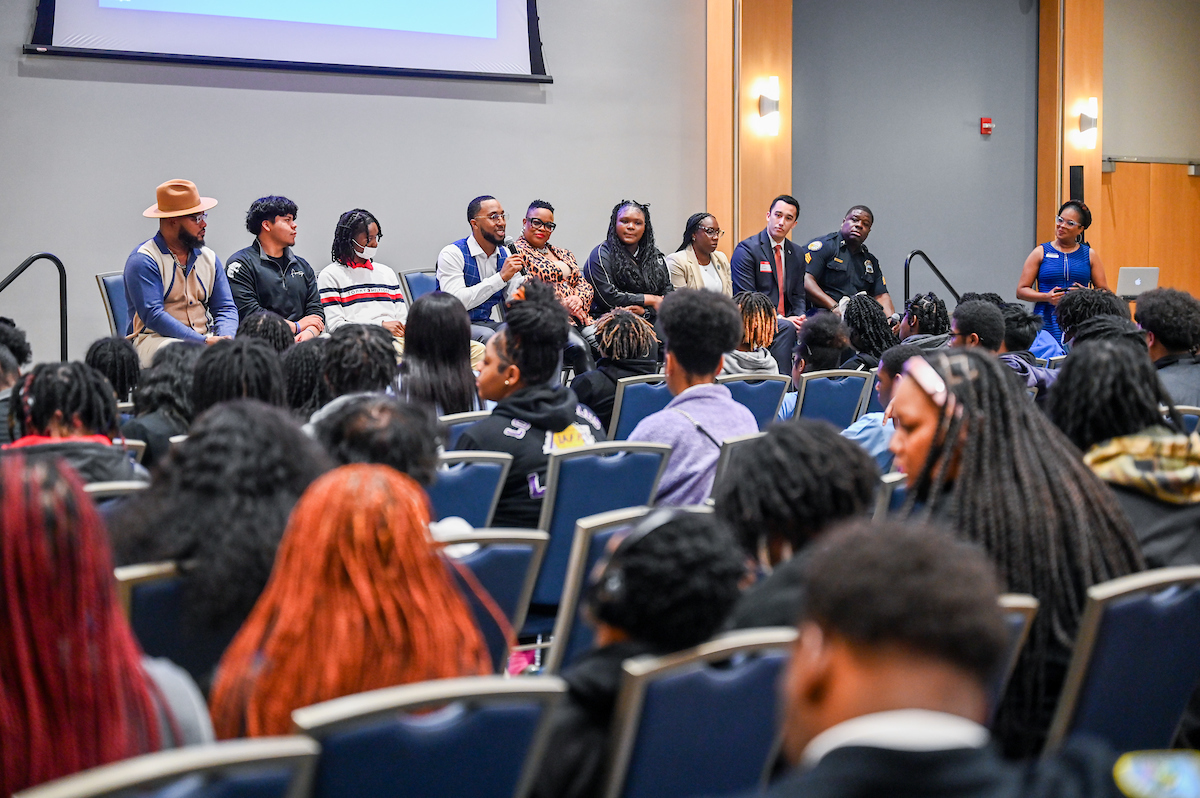 Panelists at the State of Our Youth event spoke to students in the University Center Tennessee Room. Photo by Angela Foster.
