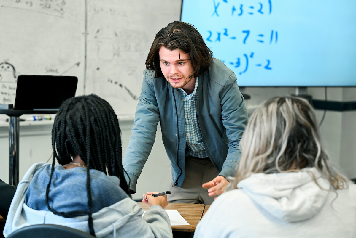 Andrew Calkins works with math students at Chattanooga School for the Arts & Sciences.