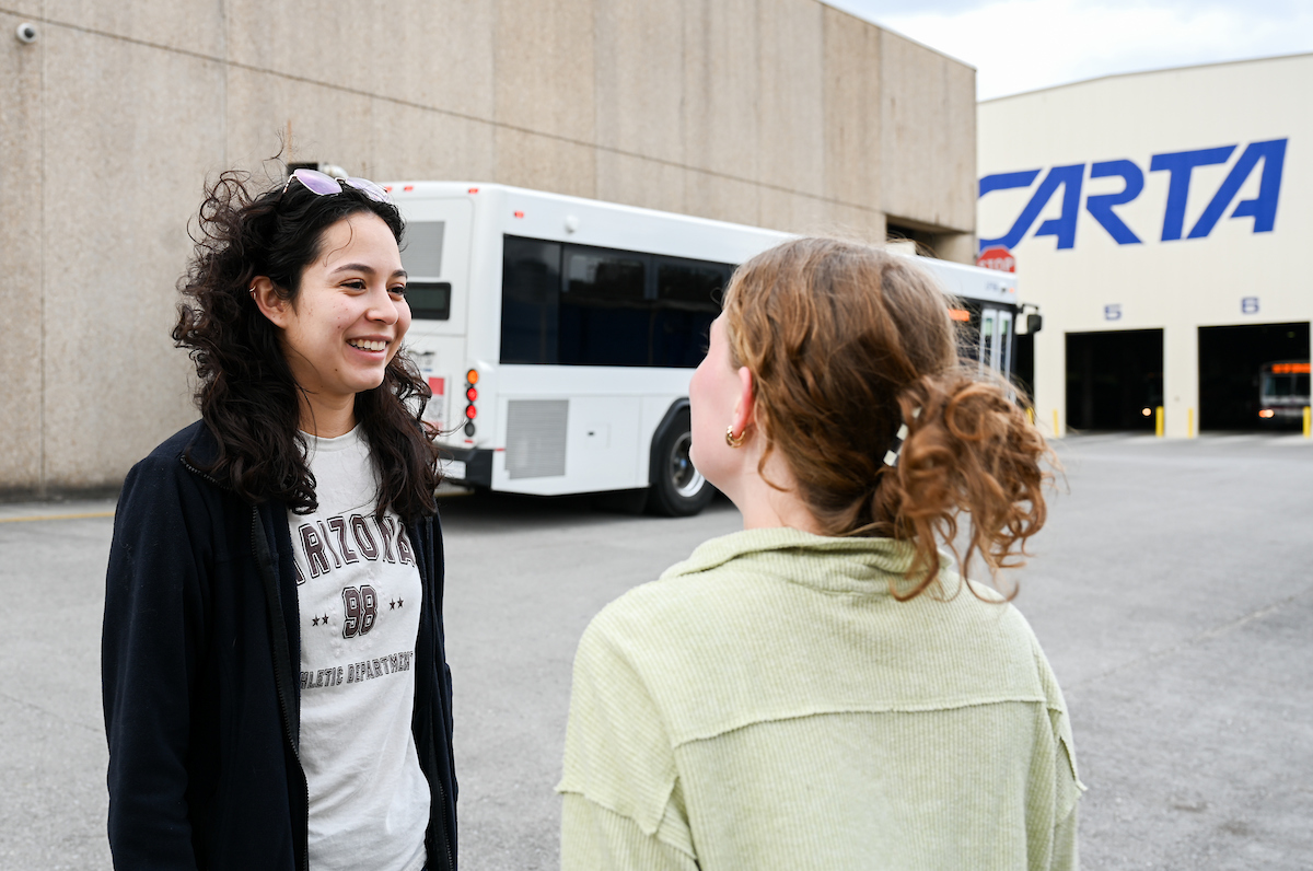 Daniela Salas (left) and Lola Baker outside of CARTA headquarters.