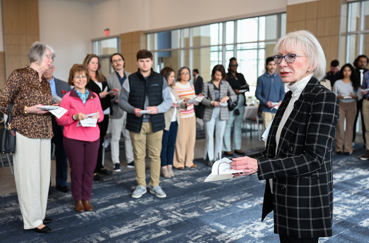 Candace Smith gives instruction during an etiquette demonstration on Thursday, Feb. 27, in the Wolford Family Athletics Center. Photo by Angela Foster.
