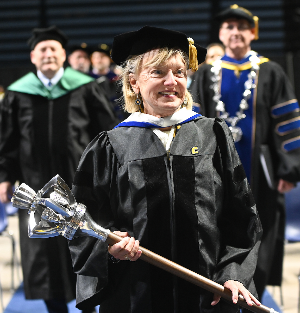 As Faculty Senate president, Dr. Jamie Harvey served as macebearer during December 2019 commencement ceremonies.