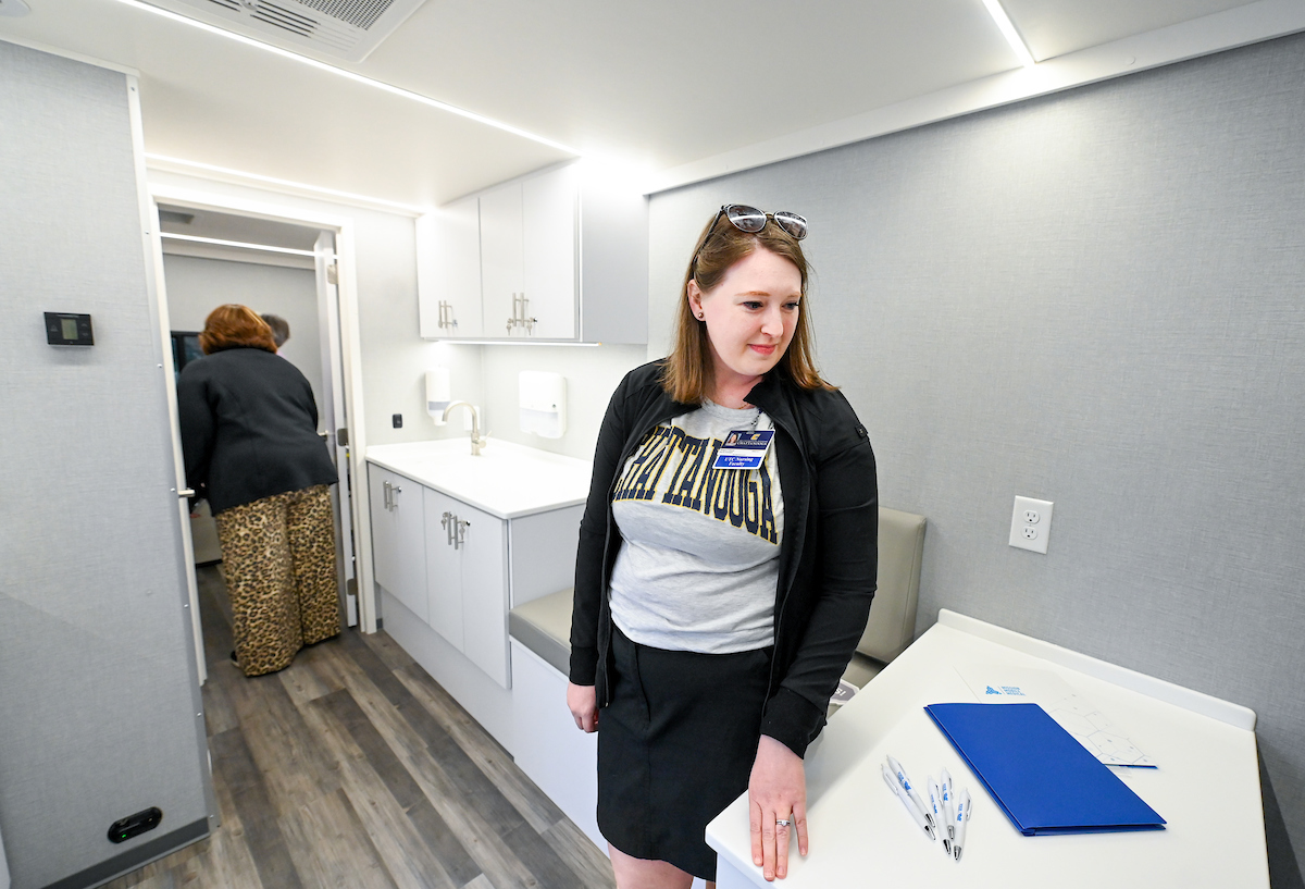 Faculty, staff and students check out the Mobile Moc van on Thursday, Mar. 13, 2025. The van will provide medical care to rural areas.