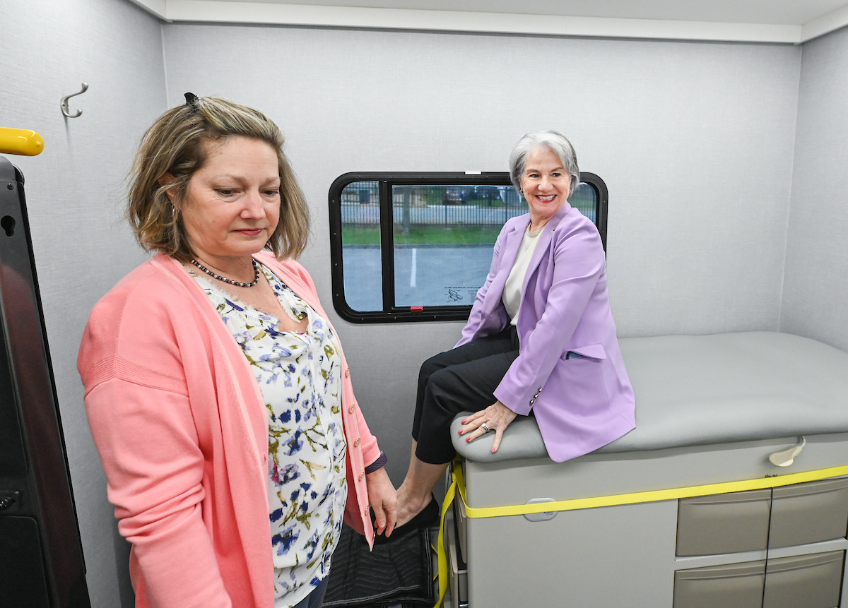 Faculty, staff and students check out the Mobile Moc van on Thursday, Mar. 13, 2025. The van will provide medical care to rural areas.