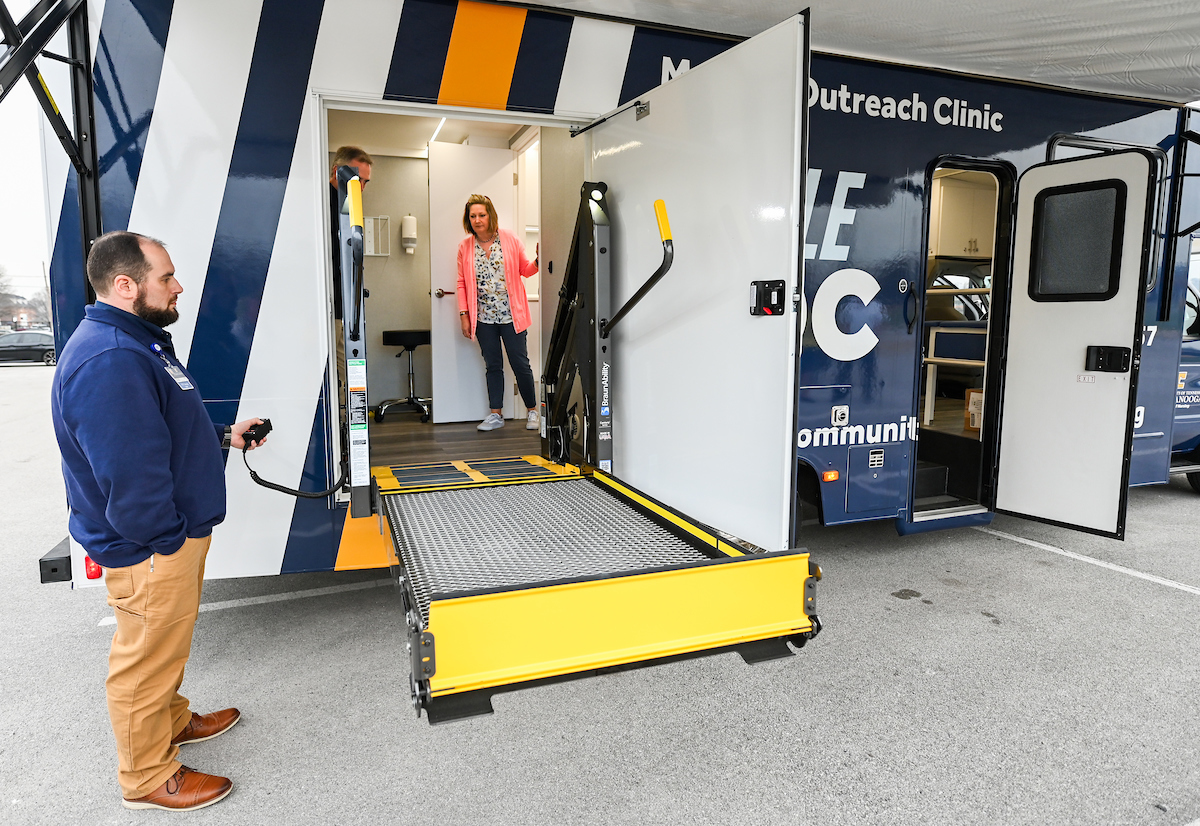 Faculty, staff and students check out the Mobile Moc van on Thursday, Mar. 13, 2025. The van will provide medical care to rural areas.