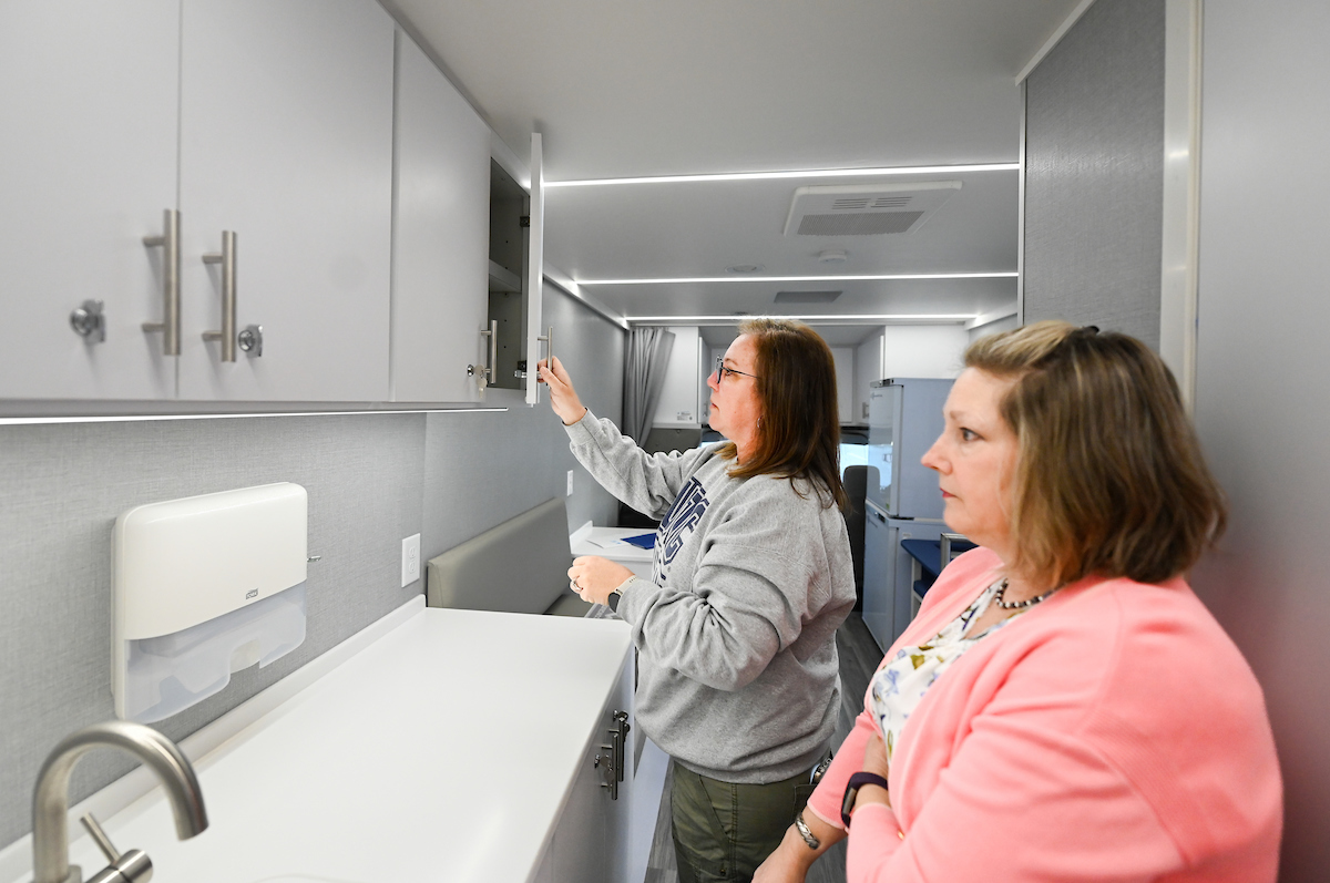 Faculty, staff and students check out the Mobile Moc van on Thursday, Mar. 13, 2025. The van will provide medical care to rural areas.