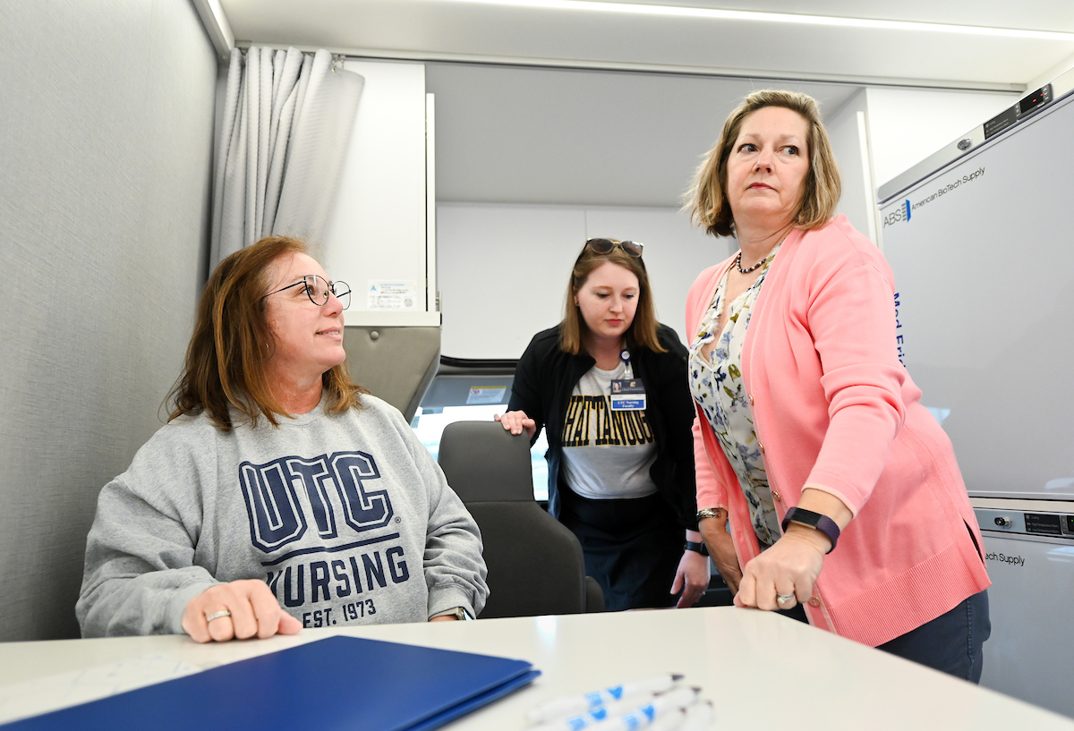 Faculty, staff and students check out the Mobile Moc van on Thursday, Mar. 13, 2025. The van will provide medical care to rural areas.