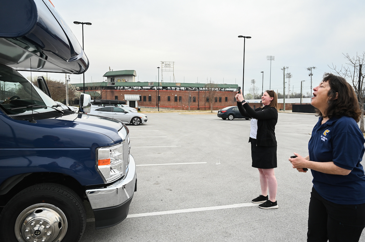 Faculty, staff and students check out the Mobile Moc van on Thursday, Mar. 13, 2025. The van will provide medical care to rural areas.