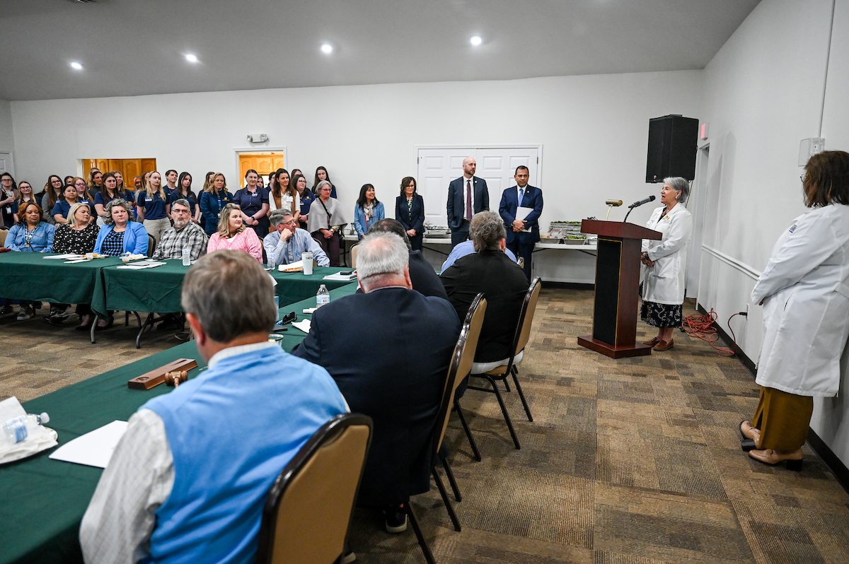UTC faculty, staff and students, along with elected officials, attend the ribbon cutting for the Mobile Moc clinic Tuesday, Mar. 25, 2025 at the Rhea County Welcome Center.
