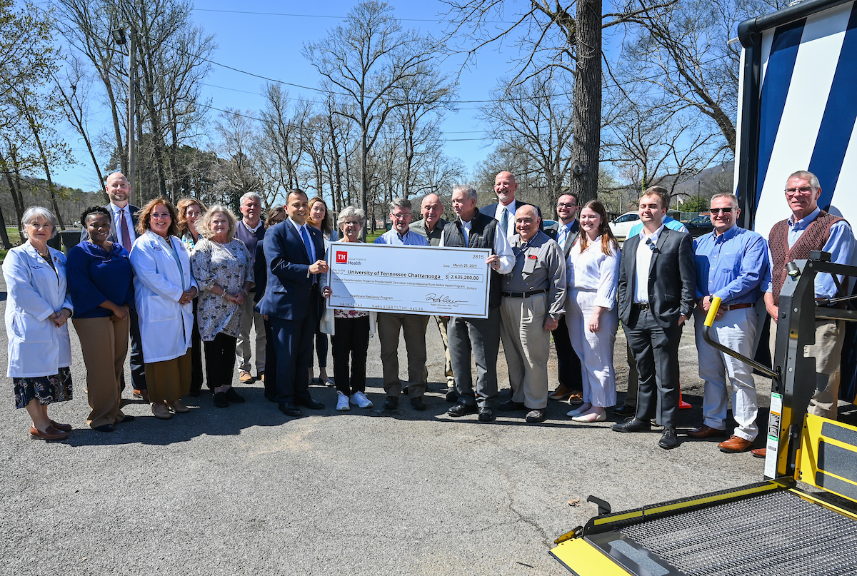 UTC faculty, staff and students, along with elected officials, attend the ribbon cutting for the Mobile Moc clinic Tuesday, Mar. 25, 2025 at the Rhea County Welcome Center.