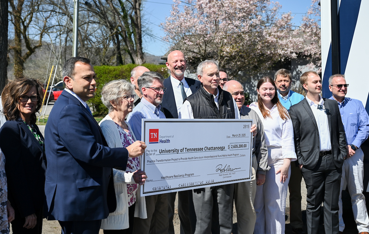 UTC faculty, staff and students, along with elected officials, attend the ribbon cutting for the Mobile Moc clinic Tuesday, Mar. 25, 2025 at the Rhea County Welcome Center.