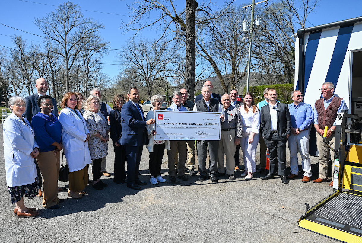 UTC faculty, staff and students, along with elected officials, attend the ribbon cutting for the Mobile Moc clinic Tuesday, Mar. 25, 2025 at the Rhea County Welcome Center.