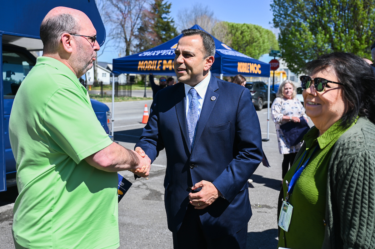 UTC faculty, staff and students, along with elected officials, attend the ribbon cutting for the Mobile Moc clinic Tuesday, Mar. 25, 2025 at the Rhea County Welcome Center.