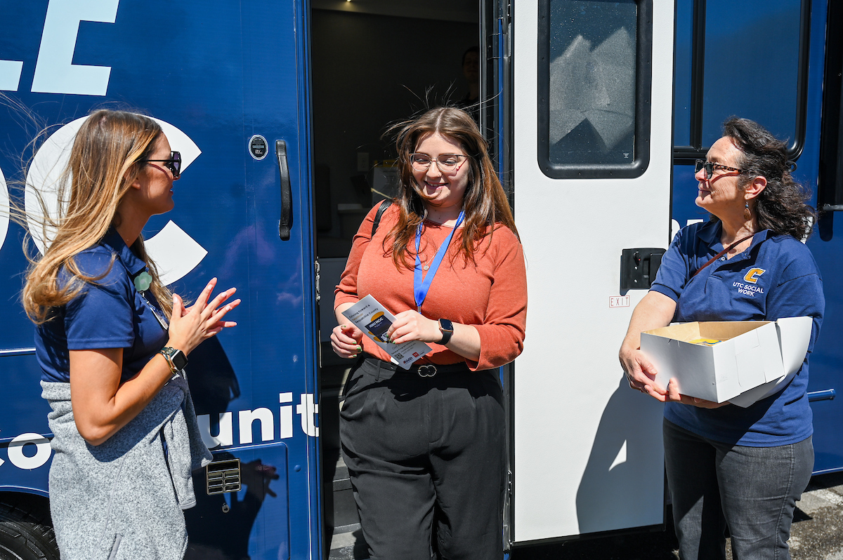 UTC faculty, staff and students, along with elected officials, attend the ribbon cutting for the Mobile Moc clinic Tuesday, Mar. 25, 2025 at the Rhea County Welcome Center.