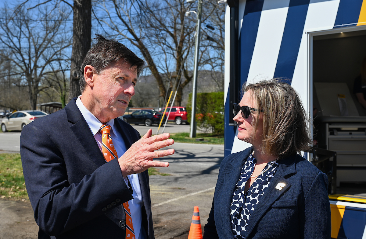 UTC faculty, staff and students, along with elected officials, attend the ribbon cutting for the Mobile Moc clinic Tuesday, Mar. 25, 2025 at the Rhea County Welcome Center.