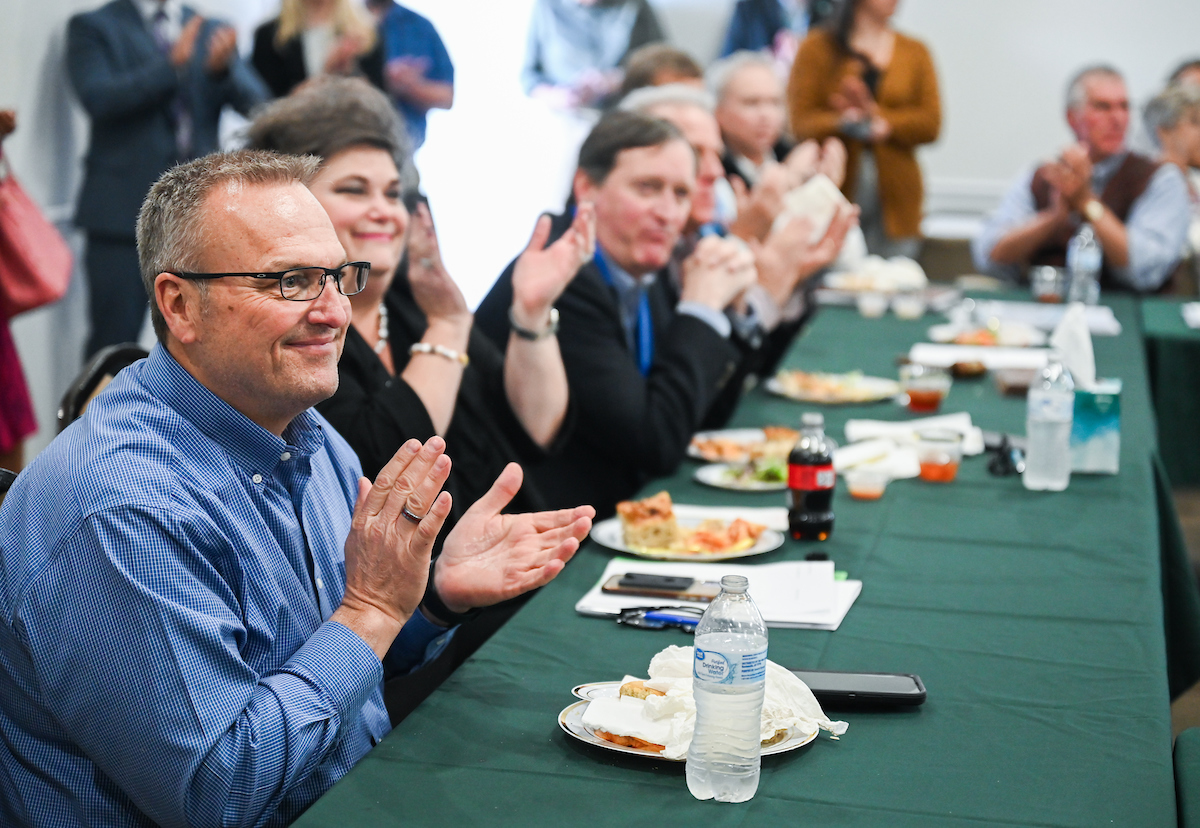 UTC faculty, staff and students, along with elected officials, attend the ribbon cutting for the Mobile Moc clinic Tuesday, Mar. 25, 2025 at the Rhea County Welcome Center.
