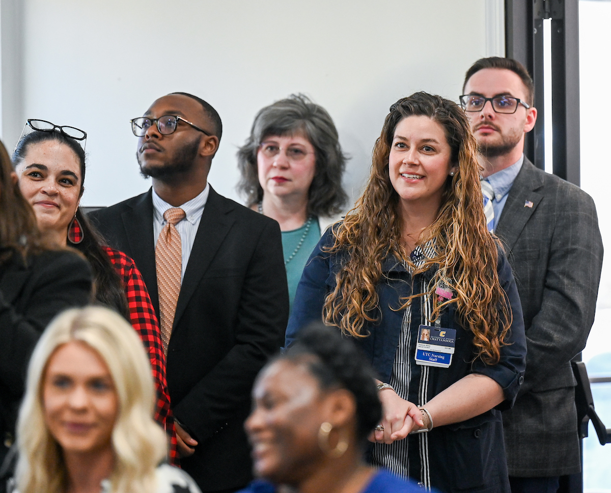 UTC faculty, staff and students, along with elected officials, attend the ribbon cutting for the Mobile Moc clinic Tuesday, Mar. 25, 2025 at the Rhea County Welcome Center.