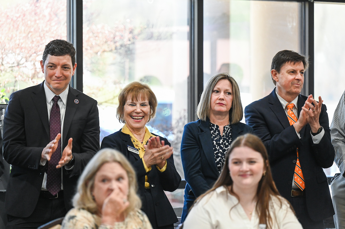UTC faculty, staff and students, along with elected officials, attend the ribbon cutting for the Mobile Moc clinic Tuesday, Mar. 25, 2025 at the Rhea County Welcome Center.