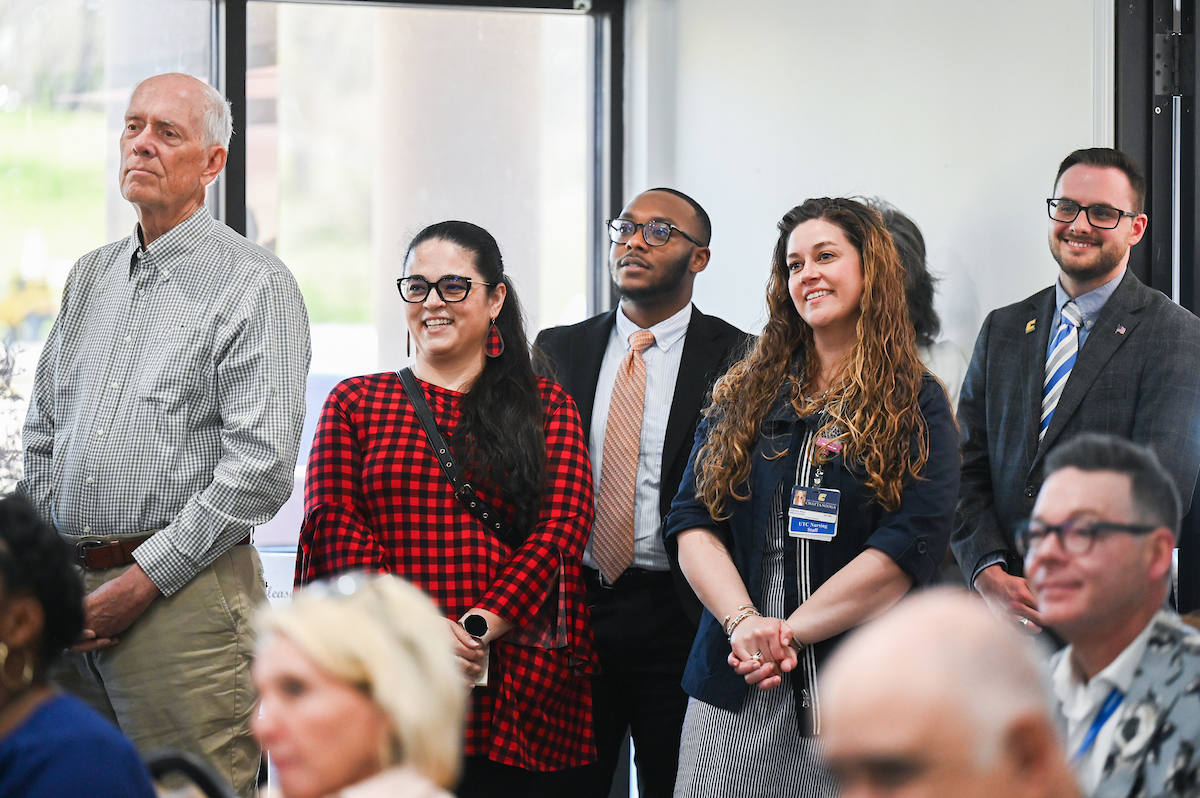 UTC faculty, staff and students, along with elected officials, attend the ribbon cutting for the Mobile Moc clinic Tuesday, Mar. 25, 2025 at the Rhea County Welcome Center.