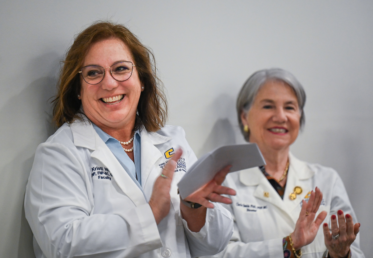 UTC faculty, staff and students, along with elected officials, attend the ribbon cutting for the Mobile Moc clinic Tuesday, Mar. 25, 2025 at the Rhea County Welcome Center.